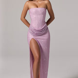 Rózsaszín Díszes Bandeau Cowl-Waist Maxi Ruha