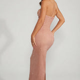 Elegáns Bézs Bandeau Cowl Maxi Ruha