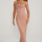 Elegáns Bézs Bandeau Cowl Maxi Ruha