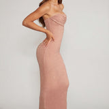 Elegáns Bézs Bandeau Cowl Maxi Ruha