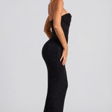 Fekete Díszes Bandeau Cowl Nyakú Maxi Ruha