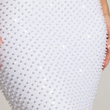 Fehér Díszített Cowl-Neck Maxi Ruha