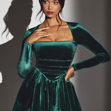 Emerald Green Velvet Long Sleeve Corset Mini Dress