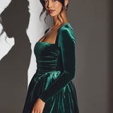 Emerald Green Velvet Long Sleeve Corset Mini Dress