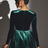 Emerald Green Velvet Long Sleeve Corset Mini Dress