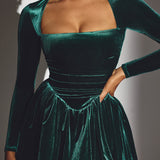 Emerald Green Velvet Long Sleeve Corset Mini Dress