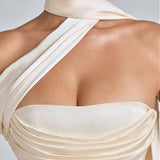 Ivory Satin Mini Dress with Draped Halter Neck
