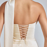 Ivory Satin Mini Dress with Draped Halter Neck
