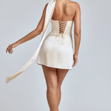 Ivory Satin Mini Dress with Draped Halter Neck