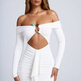 White Off-Shoulder Cut-Out Mini Dress