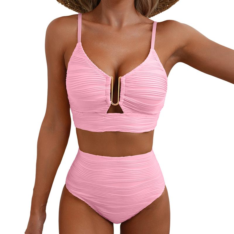 🔥 S-2XL 🌞 Női Magas Derekú Push Up Bikini 🌊👙