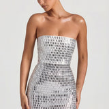 Fehér Díszített Bandeau Mini Ruha