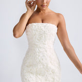 Virágos Appliqué Bandeau A-vonalú Mini Ruha Fehérben