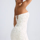 Virágos Appliqué Bandeau A-vonalú Mini Ruha Fehérben