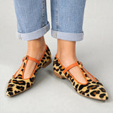 Lulu | Leopárd Mintás T-strap Lapos Cipők