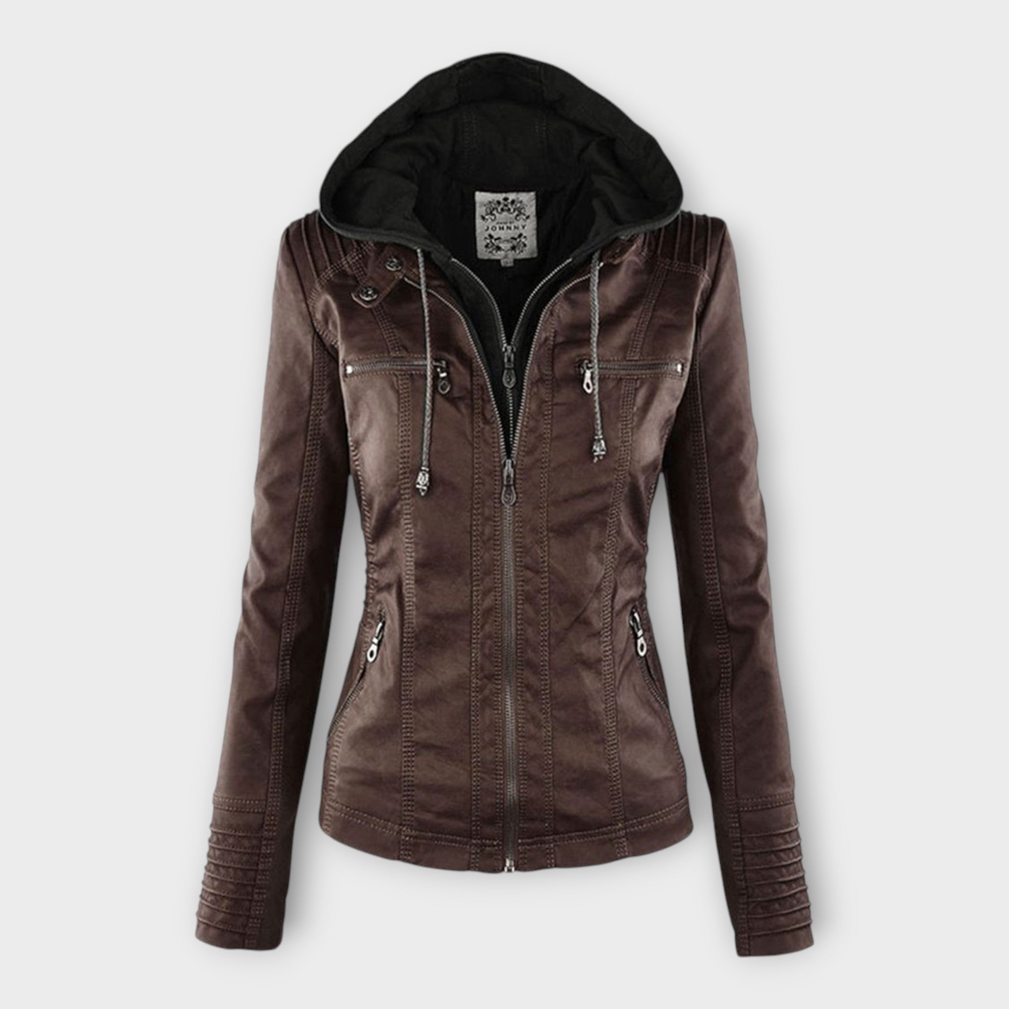 Õnne | Modern Leather Jacket with Hood and Timeless Design