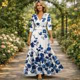 Fleur | Elegáns Virágmintás Ruha V-alakú Kivágással