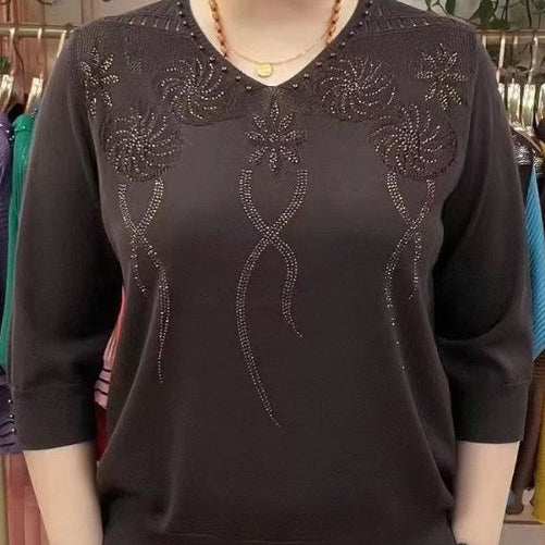 💖Női Vintage V-nyakú Gyöngyös Pulóver