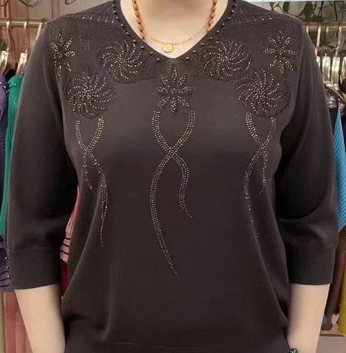 💖Női Vintage V-nyakú Gyöngyös Pulóver