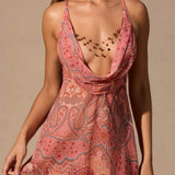 Cowl Neck Mini Dress with Paisley Print in Mint