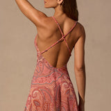 Cowl Neck Mini Dress with Paisley Print in Mint