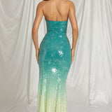 Blue Ombre Bandeau Maxi Dress