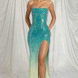 Blue Ombre Bandeau Maxi Dress