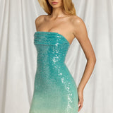 Blue Ombre Bandeau Mini Dress