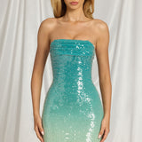 Blue Ombre Bandeau Mini Dress