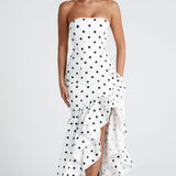 Angelina Maxi Dress - Black with Polka Dot Pattern