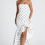 Angelina Maxi Dress - Black with Polka Dot Pattern