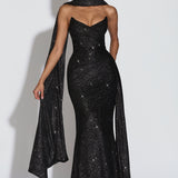 Ashika Maxi Ruha - Fekete Csillogás" can be rewritten as "Ashika Maxi Dress - Black Sparkle.