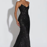 Ashika Maxi Ruha - Fekete Csillogás" can be rewritten as "Ashika Maxi Dress - Black Sparkle.