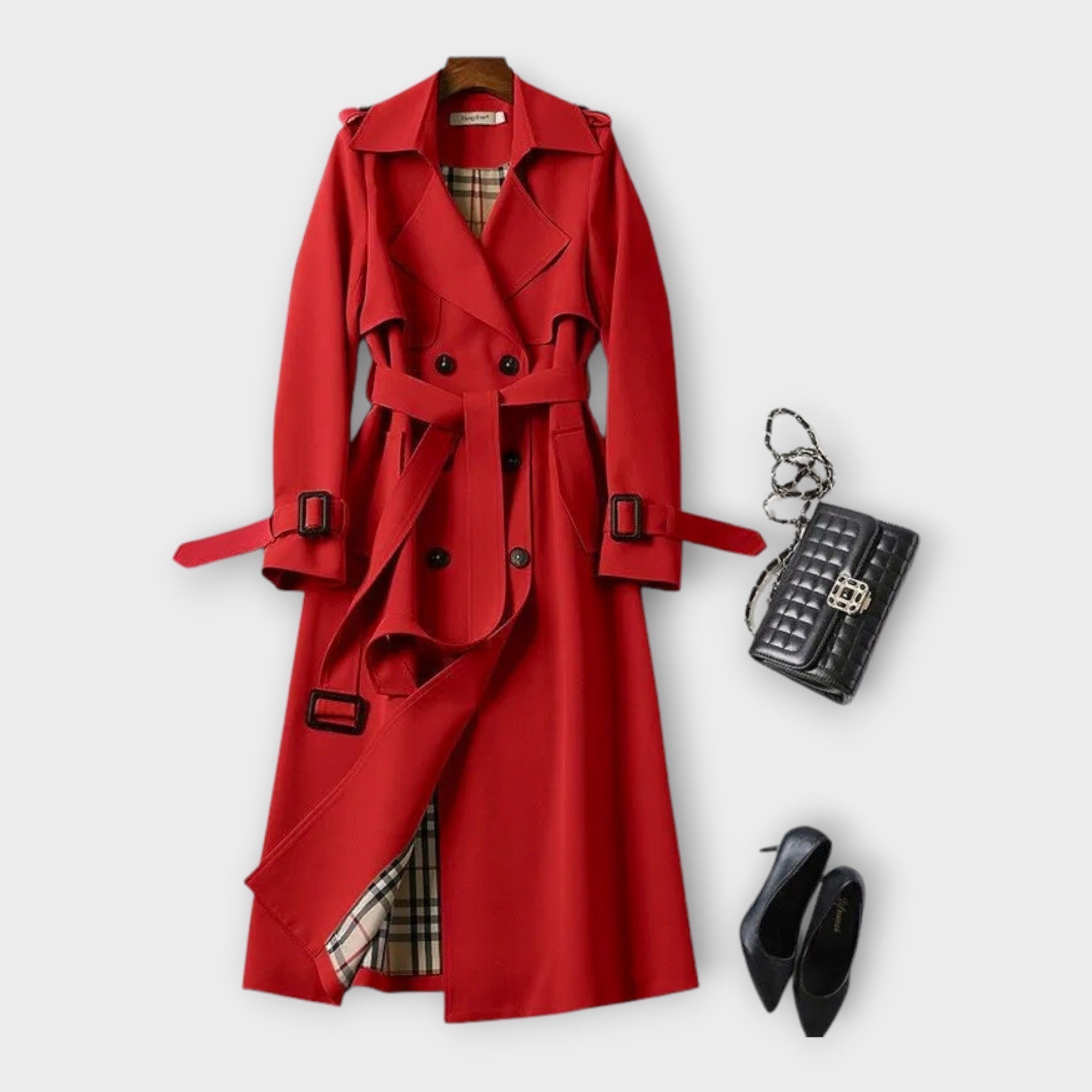 Merike | Klasszikus hosszú trench coat övvel" can be rewritten as: "Merike | Elegáns hosszú trench coat övvel