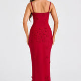 Dalary Maxi Dress - Red with Trim