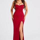 Dalary Maxi Dress - Red with Trim
