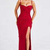Dalary Maxi Dress - Red with Trim
