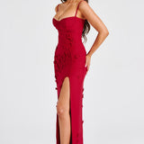 Dalary Maxi Dress - Red with Trim