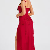 Dalary Maxi Dress - Red with Trim