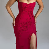 Dalary Maxi Dress - Red with Trim