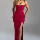 Dalary Maxi Dress - Red with Trim