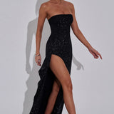 Dhalia Maxi Ruha - Fekete Csillogás" can be rewritten as "Dhalia Maxi Dress - Black Sparkle.