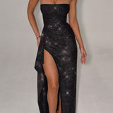 Dhalia Maxi Ruha - Fekete Csillogás" can be rewritten as "Dhalia Maxi Dress - Black Sparkle.