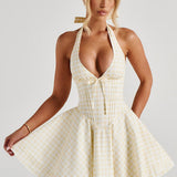 Doris Mini Dress - Lemon Checkered