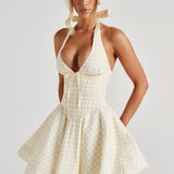 Doris Mini Dress - Lemon Checkered