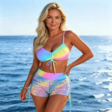 🌞👙 Női mintás bikini szett zsinóros rövidnadrággal ⛱️