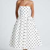 Edith Midi Dress - Black with Polka Dot Pattern