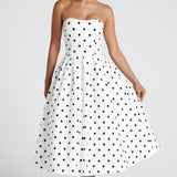 Edith Midi Dress - Black with Polka Dot Pattern