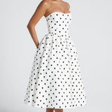 Edith Midi Dress - Black with Polka Dot Pattern