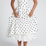 Edith Midi Dress - Black with Polka Dot Pattern